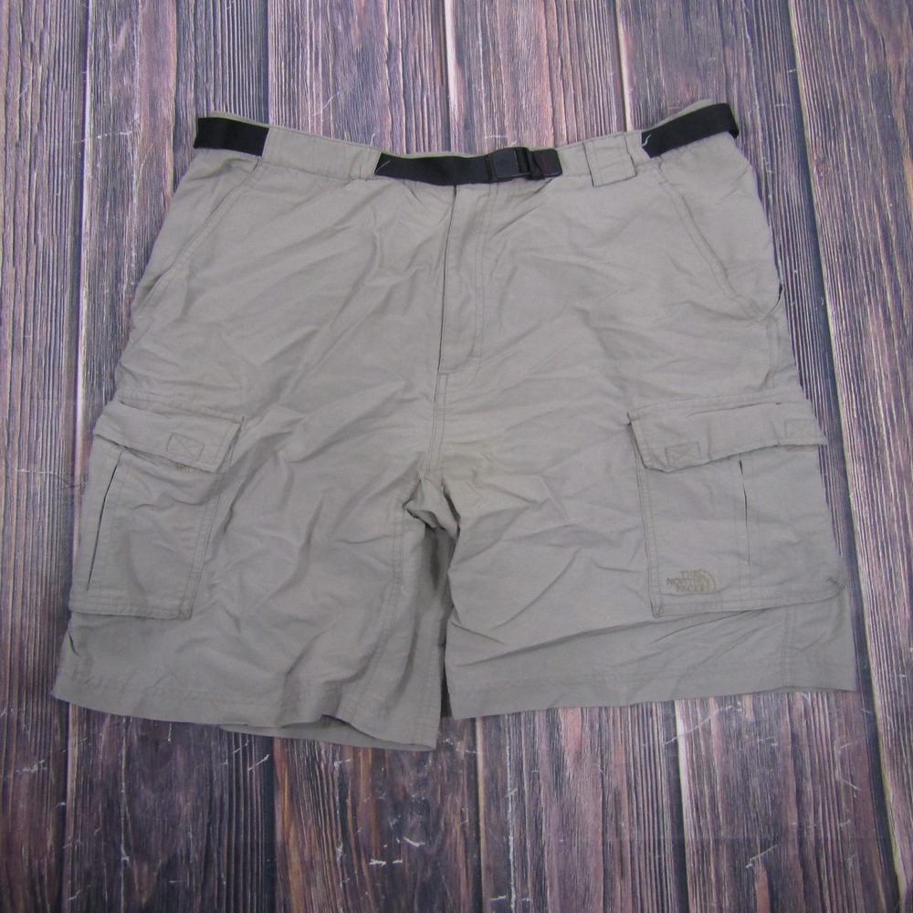 The North Face Cargo Shorts Mens XL Beige Nylon Hiking Outdoor Belted 9 Inseam